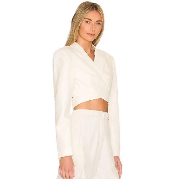 NWT Ronny Kobo Zuna Cropped Crossover Wrap Jacket Women Size Large Ivory $378 - Picture 3 of 16